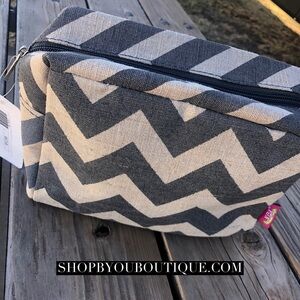 Gray Chevron Burlap Makeup Bag